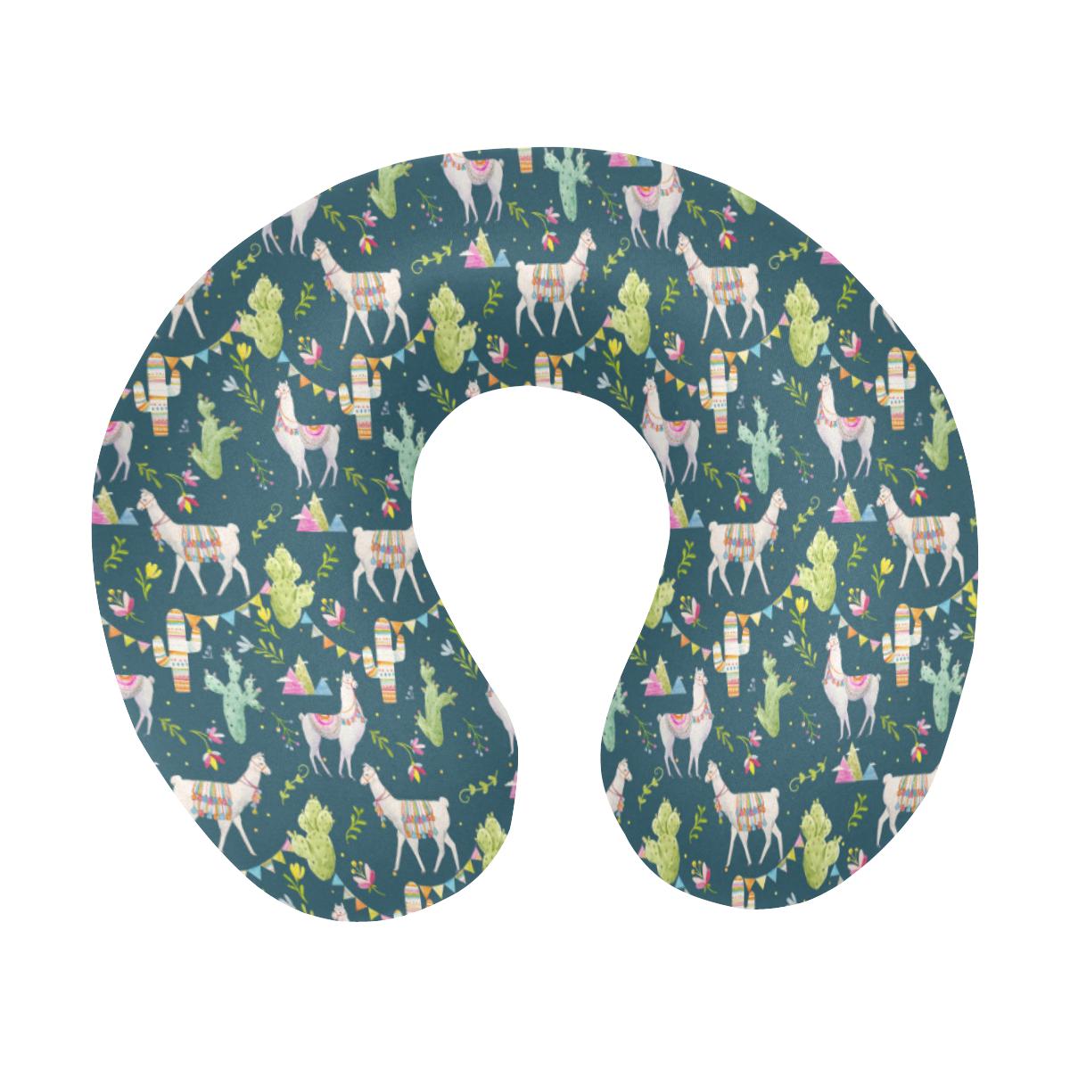 Llama with Cactus Design Print U-Shaped Travel Neck Pillow-JTAMIGO.COM