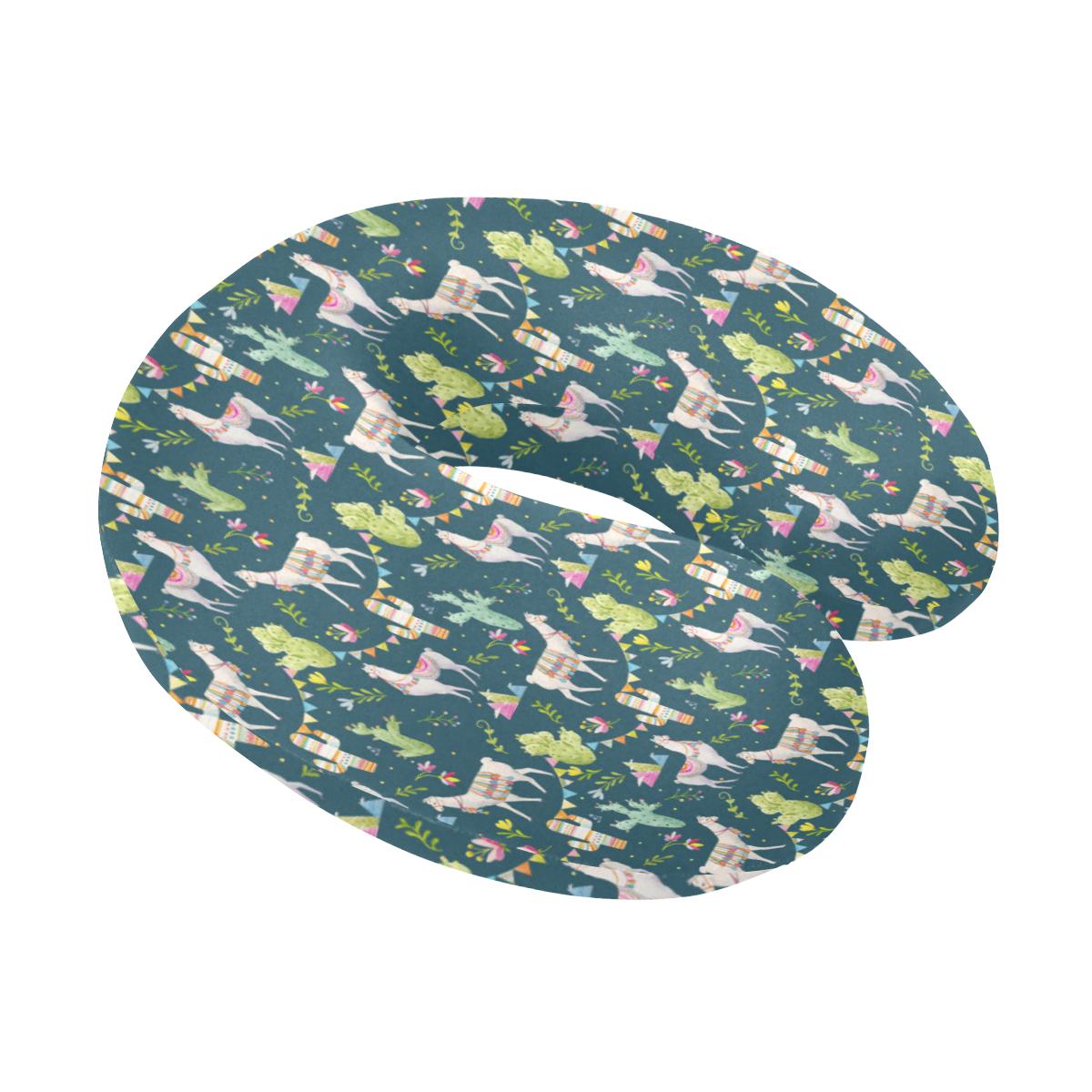 Llama with Cactus Design Print U-Shaped Travel Neck Pillow-JTAMIGO.COM