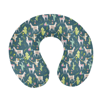 Llama with Cactus Design Print U-Shaped Travel Neck Pillow-JTAMIGO.COM