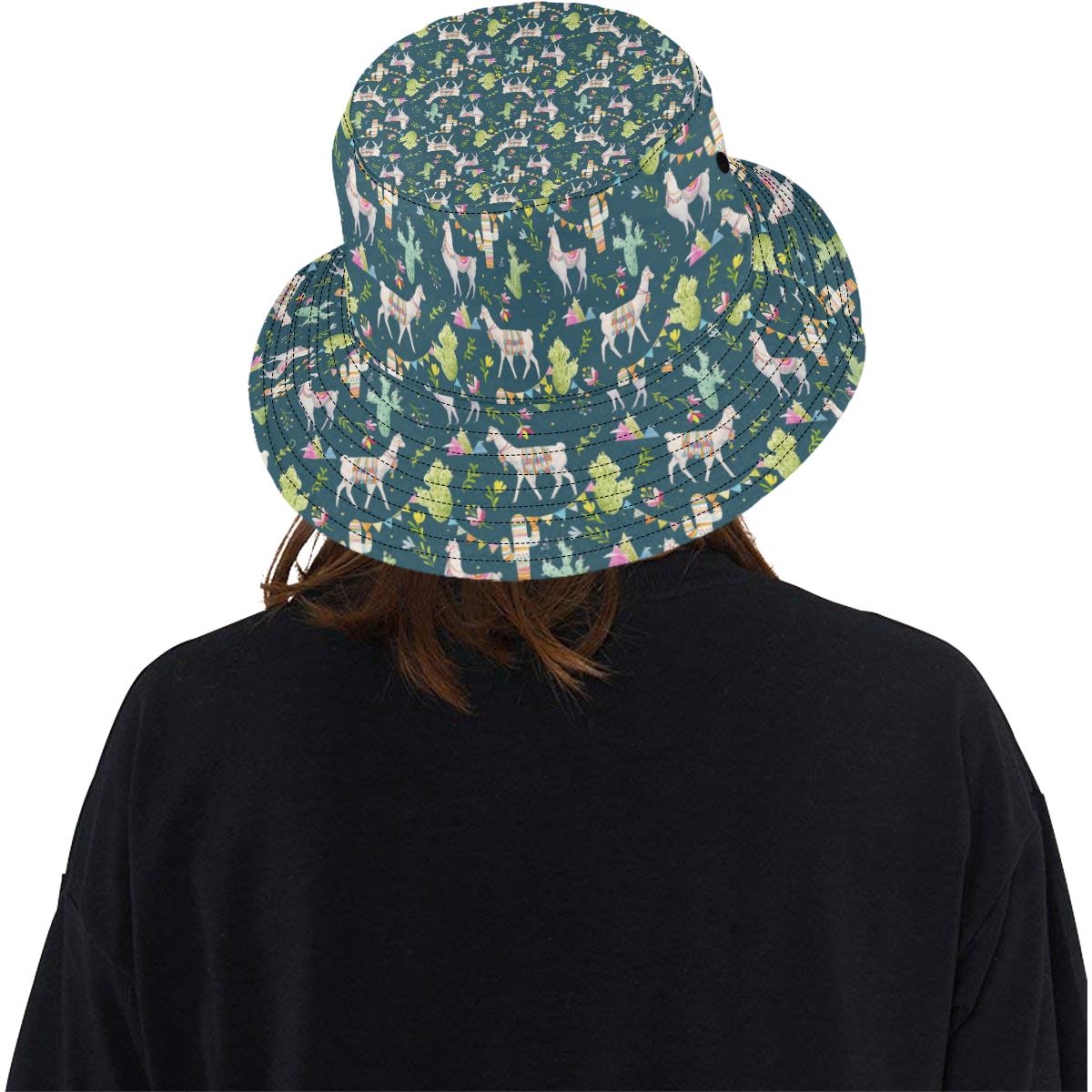 Llama with Cactus Design Print Unisex Bucket Hat
