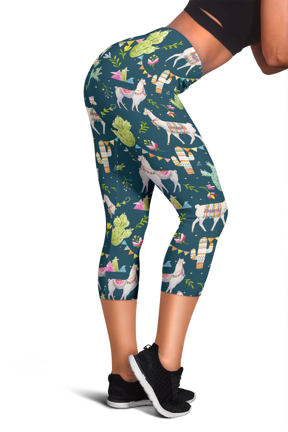 Llama with Cactus Design Print Women Capris