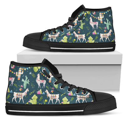 Llama with Cactus Design Print Women High Top Shoes