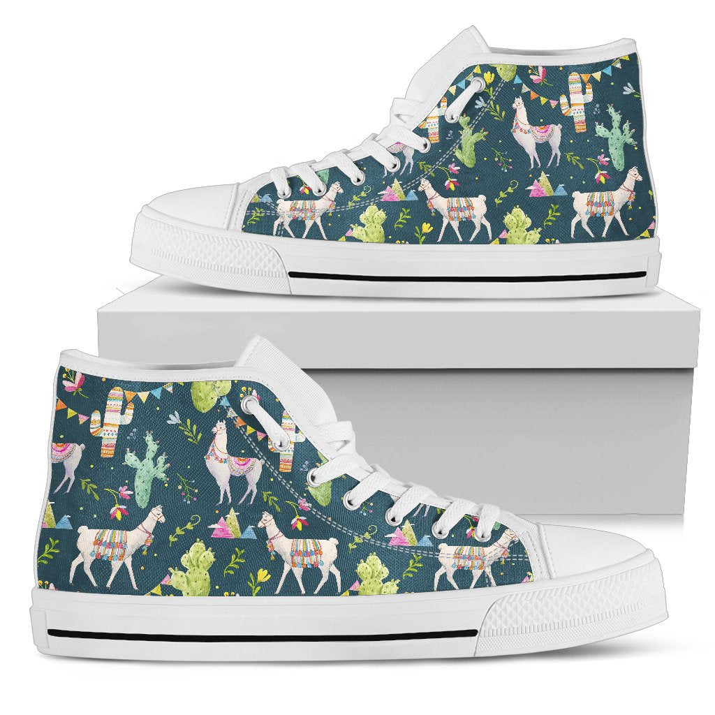 Llama with Cactus Design Print Women High Top Shoes