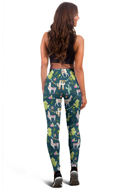 Llama with Cactus Design Print Women Leggings