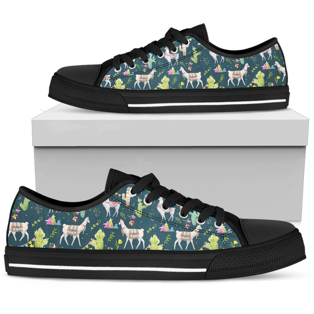 Llama with Cactus Design Print Women Low Top Shoes
