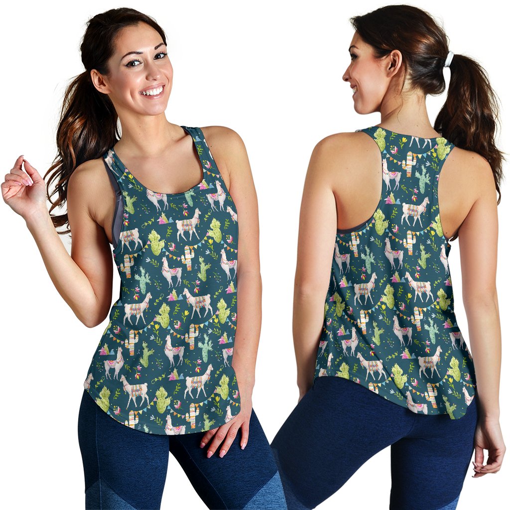 Llama with Cactus Design Print Women Racerback Tank Top