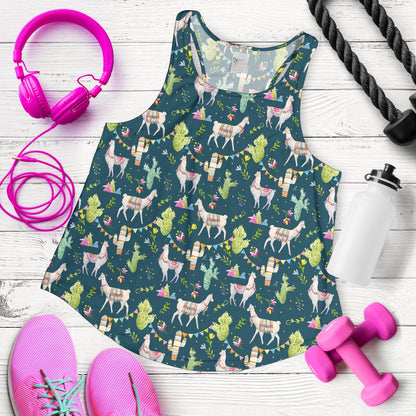 Llama with Cactus Design Print Women Racerback Tank Top