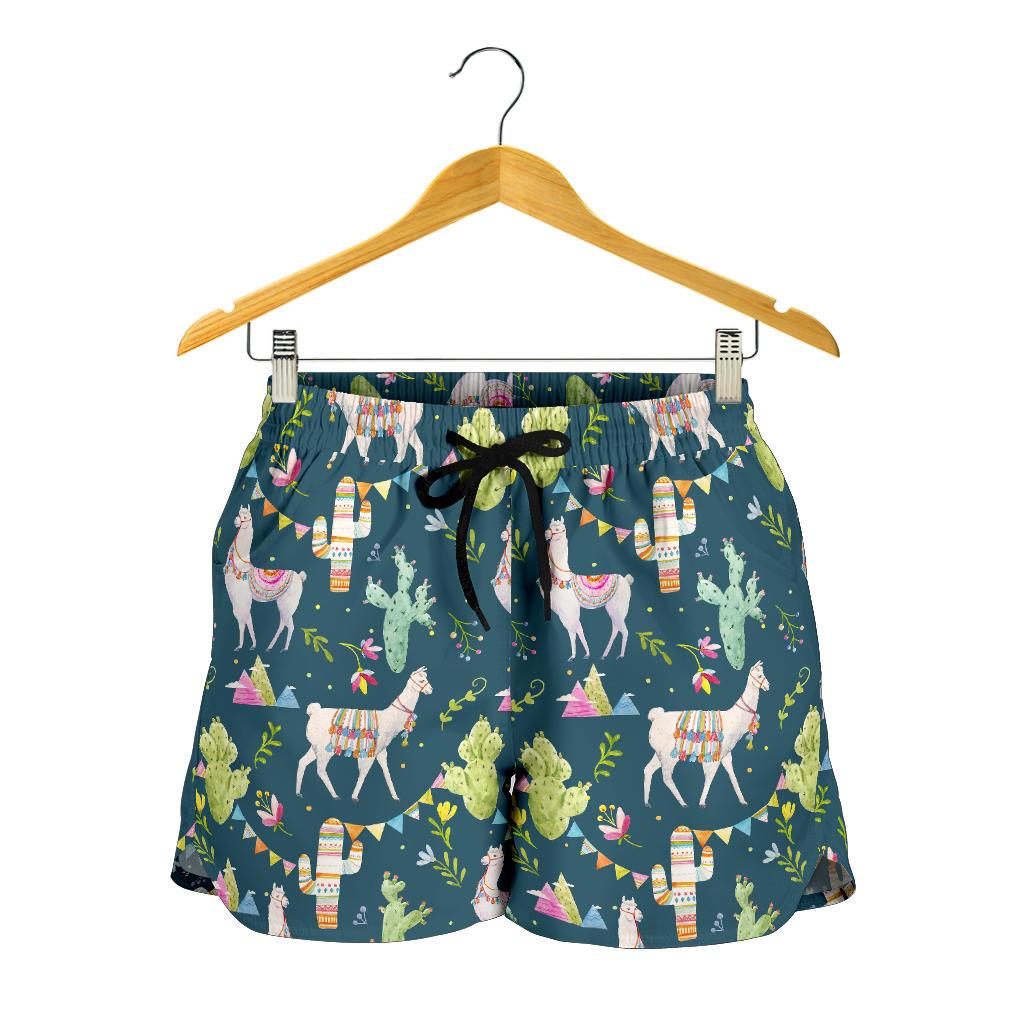 Llama with Cactus Design Print Women Shorts-JTAMIGO.COM