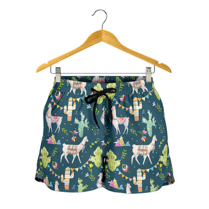 Llama with Cactus Design Print Women Shorts-JTAMIGO.COM