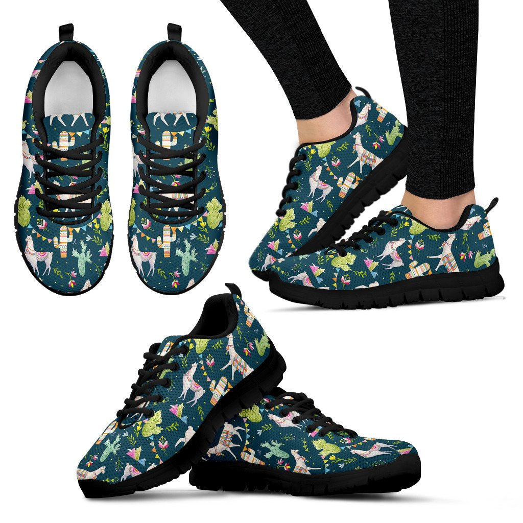 Llama With Cactus Design Print Women Sneakers Shoes