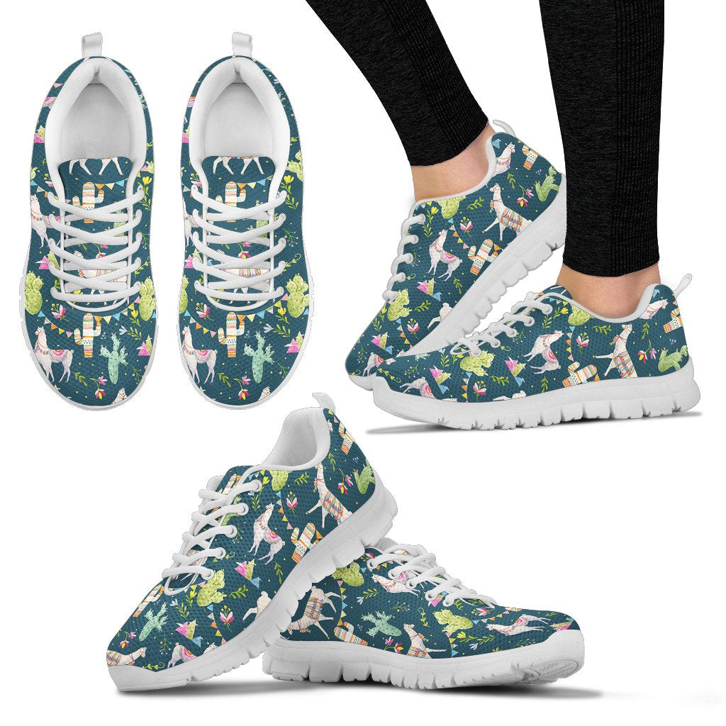 Llama With Cactus Design Print Women Sneakers Shoes