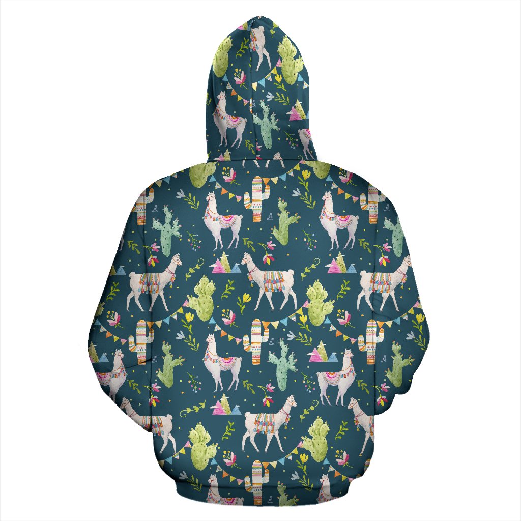 Llama with Cactus Design Print Zip Up Hoodie