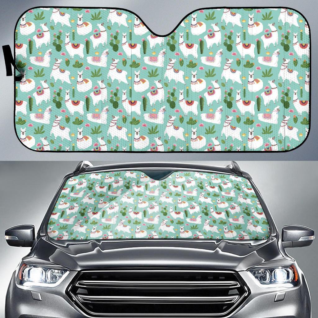 Llama with Cactus Themed Print Car Sun Shade For Windshield