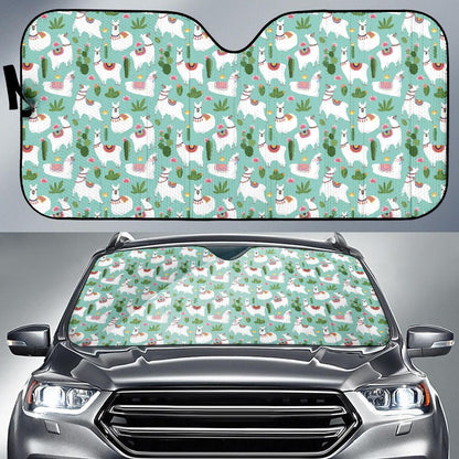 Llama with Cactus Themed Print Car Sun Shade For Windshield