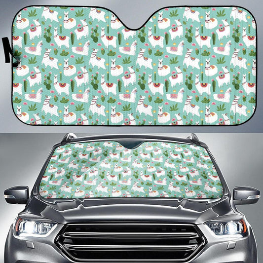 Llama with Cactus Themed Print Car Sun Shade For Windshield