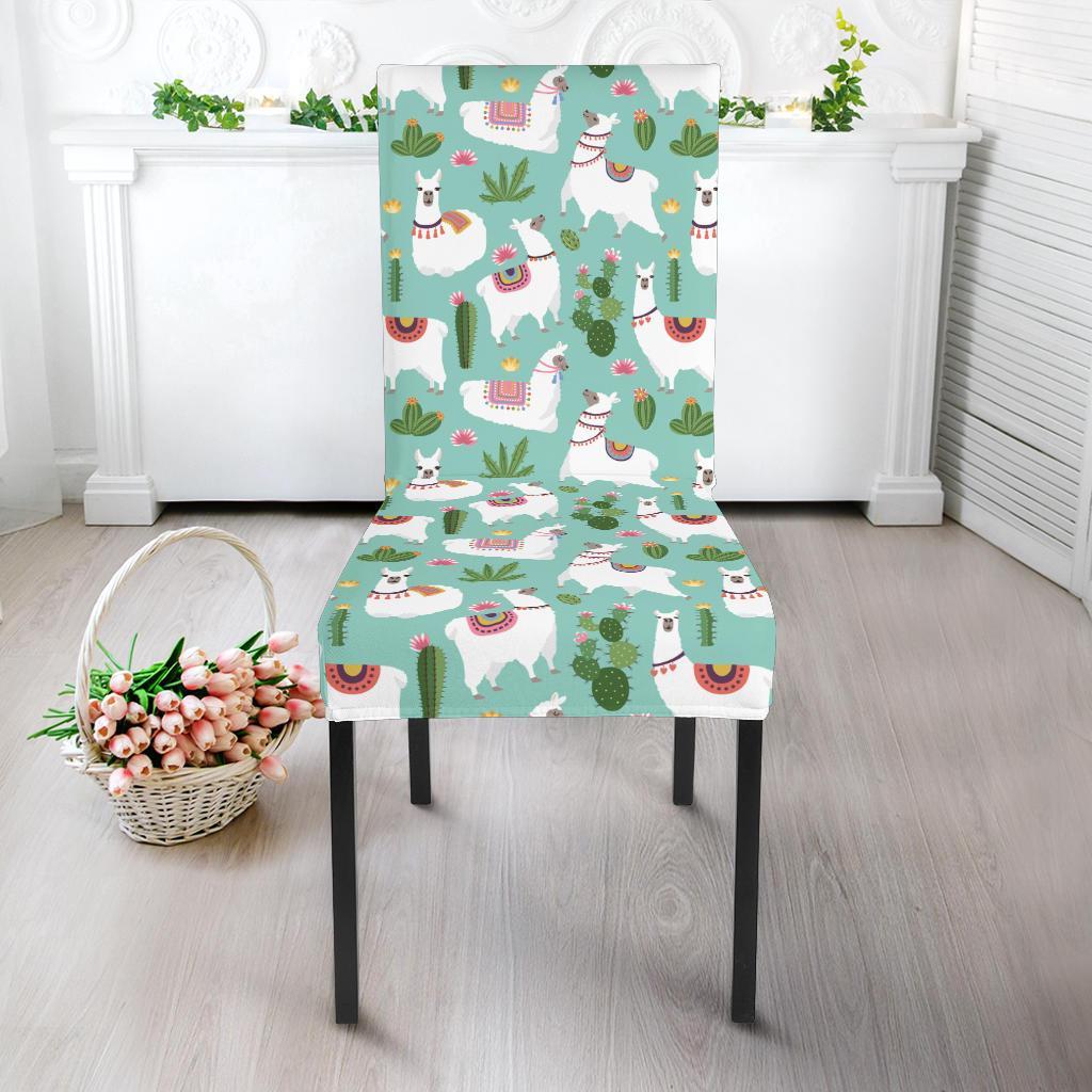 Llama with Cactus Themed Print Dining Chair Slipcover-JTAMIGO.COM