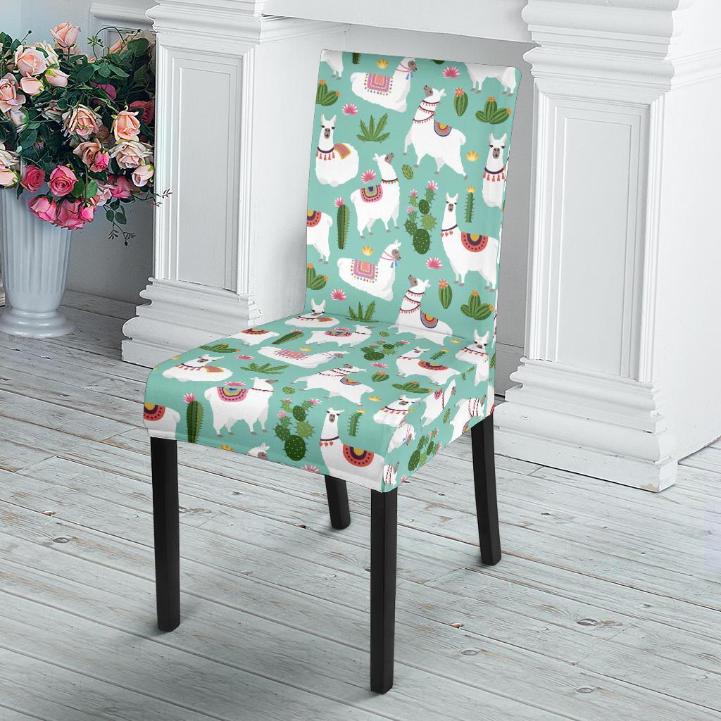 Llama with Cactus Themed Print Dining Chair Slipcover-JTAMIGO.COM