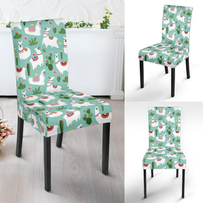 Llama with Cactus Themed Print Dining Chair Slipcover-JTAMIGO.COM