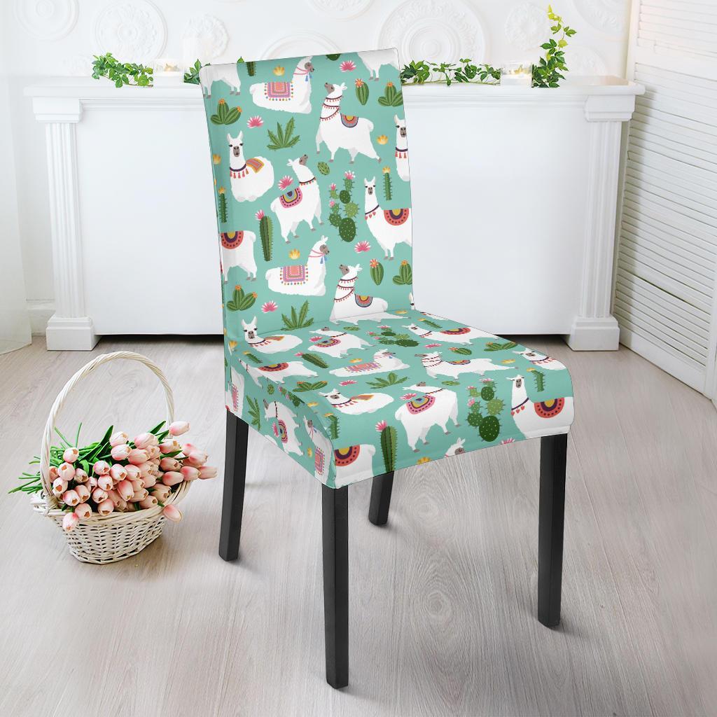 Llama with Cactus Themed Print Dining Chair Slipcover-JTAMIGO.COM