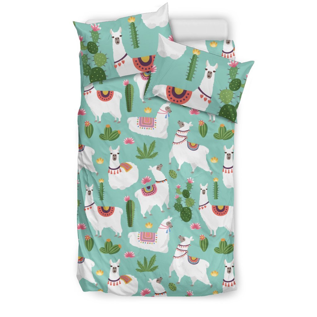Llama with Cactus Themed Print Duvet Cover Bedding Set