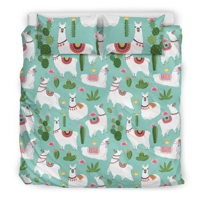 Llama with Cactus Themed Print Duvet Cover Bedding Set