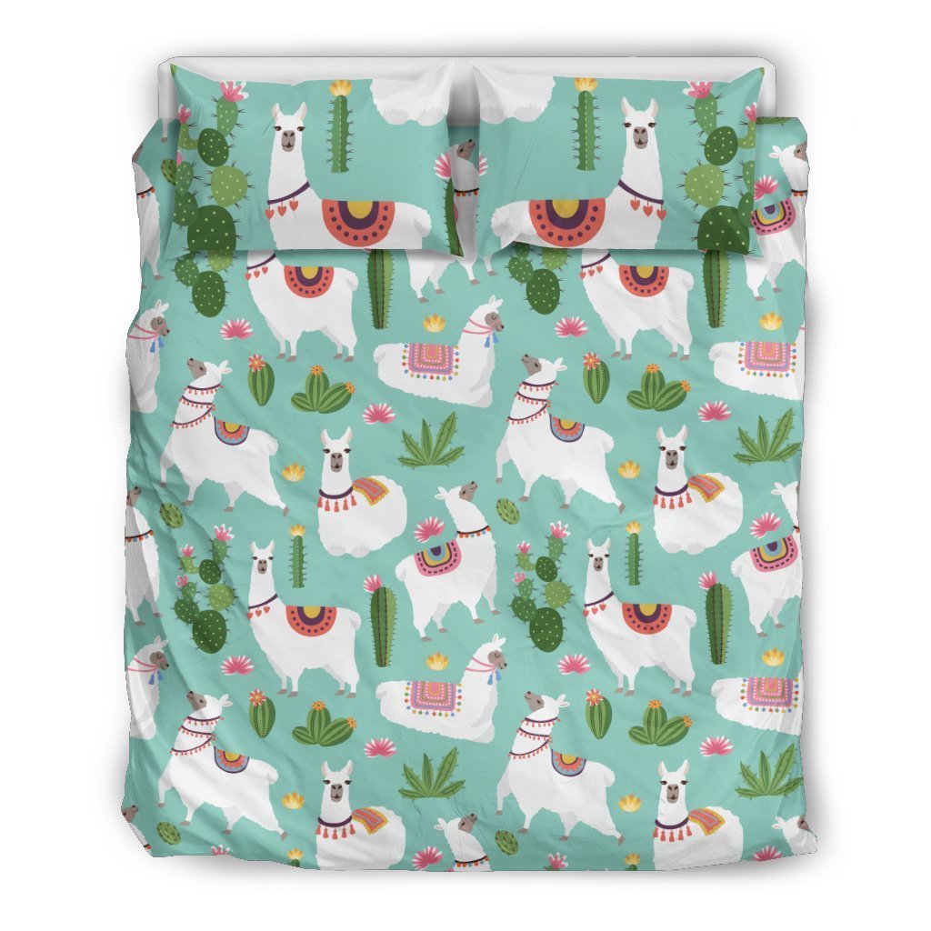 Llama with Cactus Themed Print Duvet Cover Bedding Set