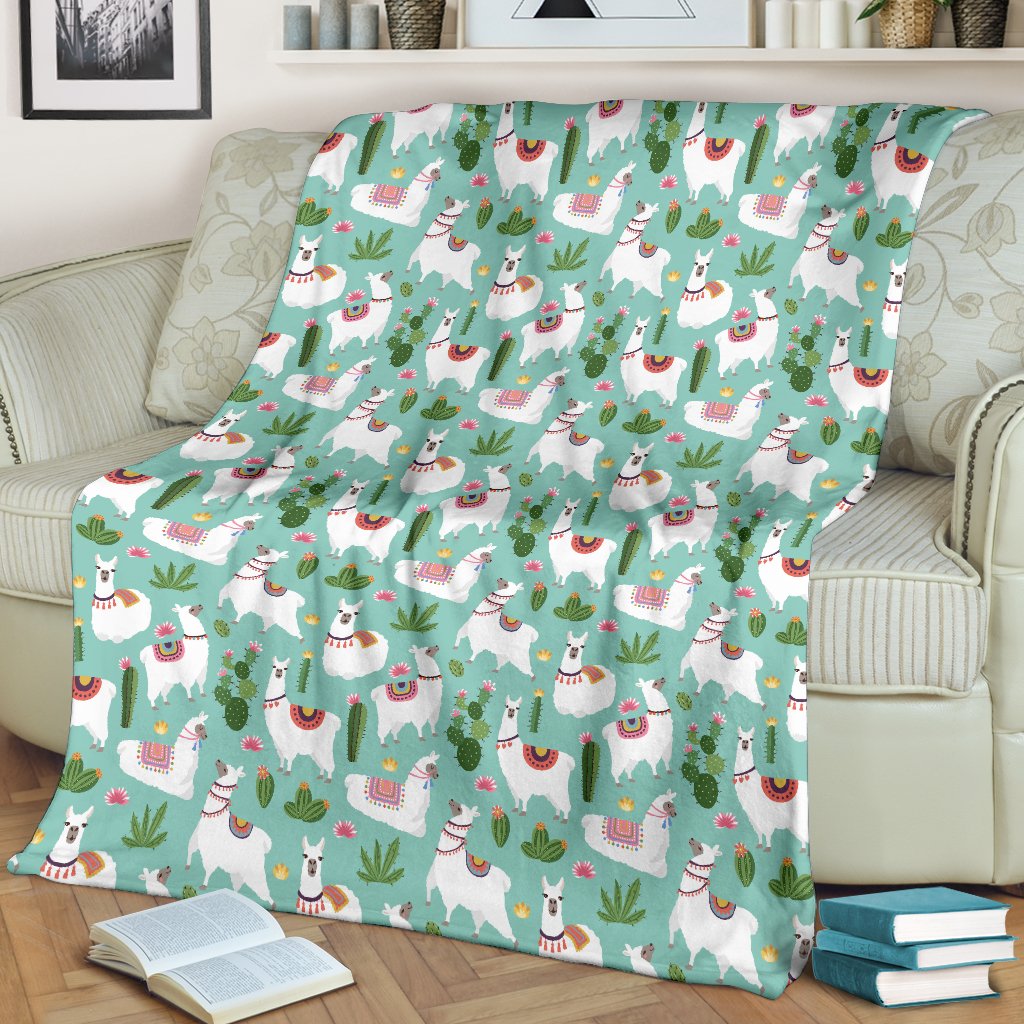 Llama With Cactus Themed Print Fleece Blanket