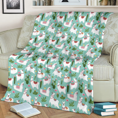 Llama With Cactus Themed Print Fleece Blanket