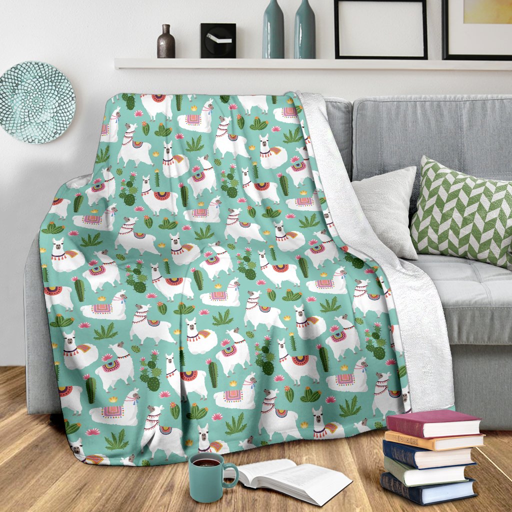 Llama With Cactus Themed Print Fleece Blanket