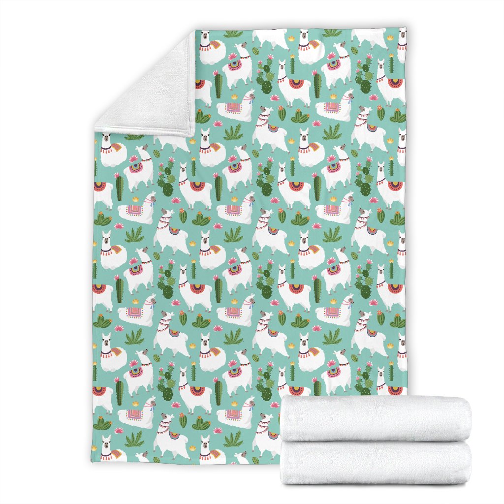 Llama With Cactus Themed Print Fleece Blanket