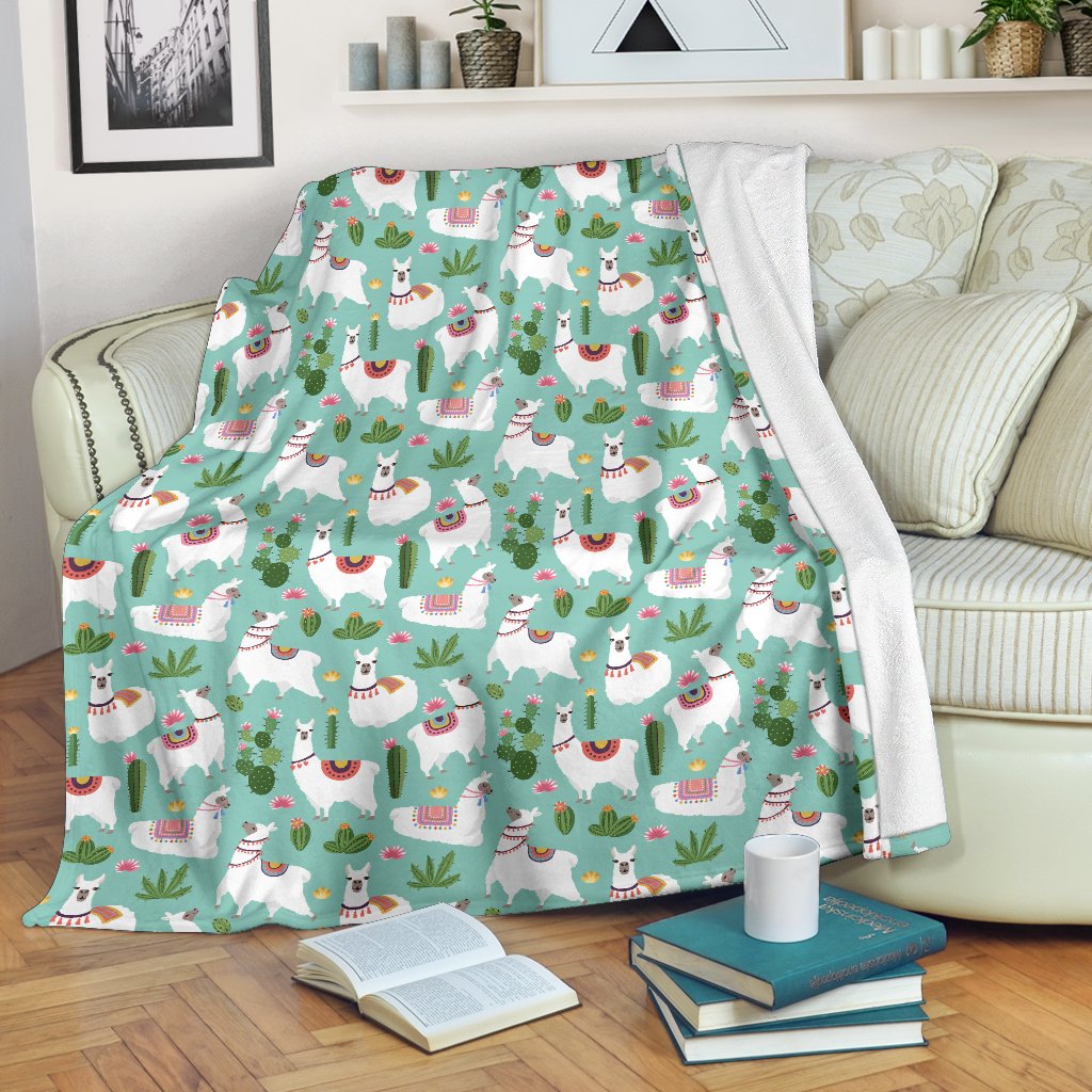 Llama With Cactus Themed Print Fleece Blanket