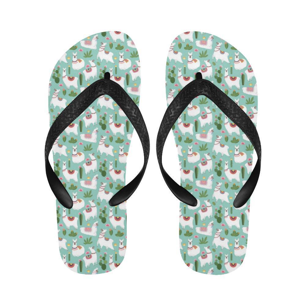 Llama with Cactus Themed Print Flip Flops-JTAMIGO.COM