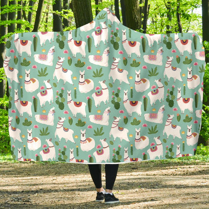 Llama with Cactus Themed Print Hooded Blanket-JTAMIGO.COM