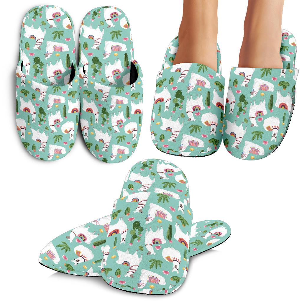 Llama with Cactus Themed Print House Slippers