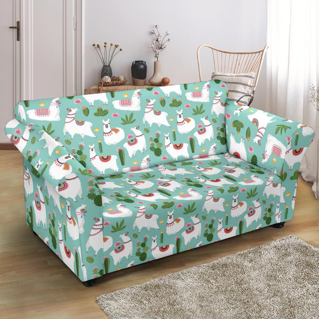 Llama with Cactus Themed Print Loveseat Slipcover-JTAMIGO.COM