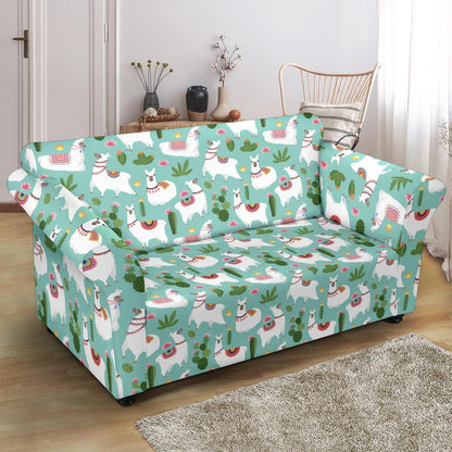 Llama with Cactus Themed Print Loveseat Slipcover-JTAMIGO.COM