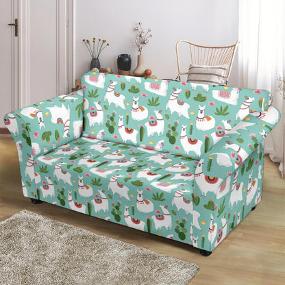Llama with Cactus Themed Print Loveseat Slipcover-JTAMIGO.COM