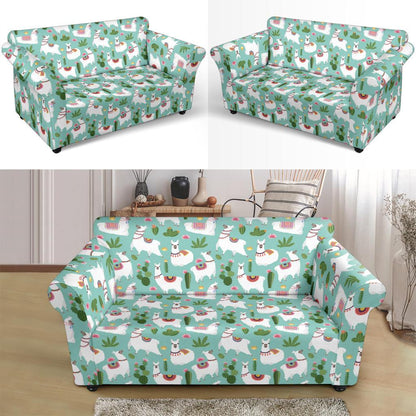 Llama with Cactus Themed Print Loveseat Slipcover-JTAMIGO.COM