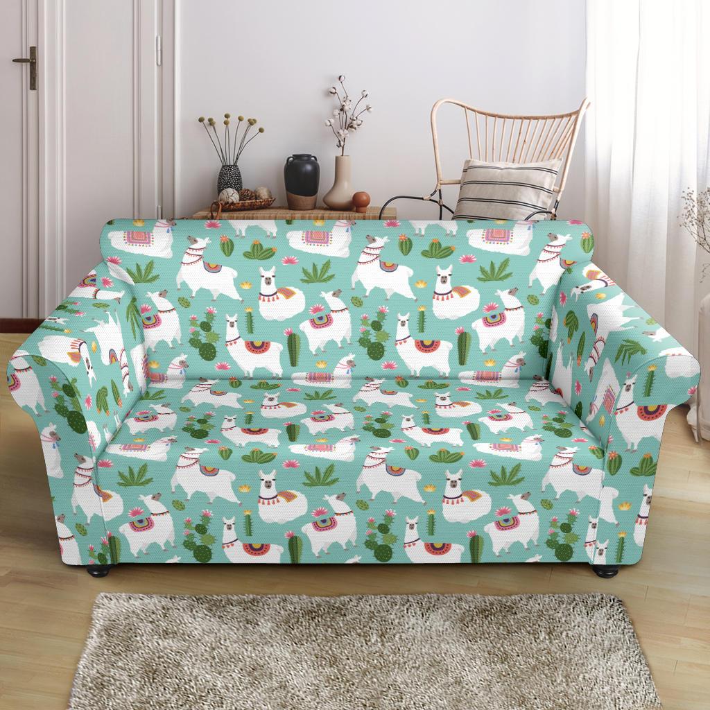 Llama with Cactus Themed Print Loveseat Slipcover-JTAMIGO.COM
