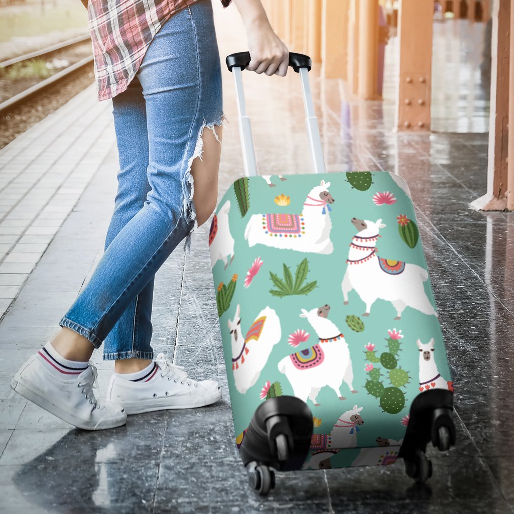 Llama With Cactus Themed Print Luggage Cover Protector