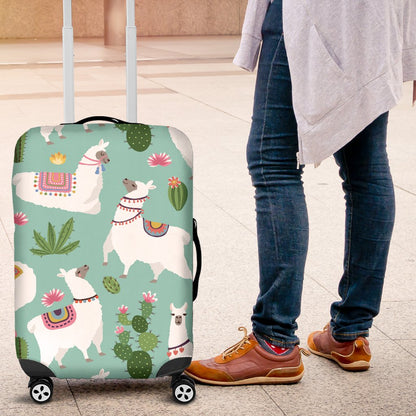 Llama With Cactus Themed Print Luggage Cover Protector