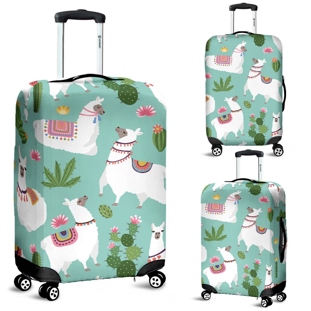 Llama With Cactus Themed Print Luggage Cover Protector