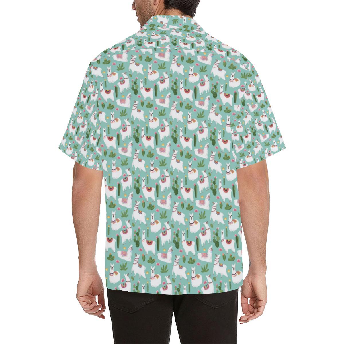Llama with Cactus Themed Print Men Aloha Hawaiian Shirt