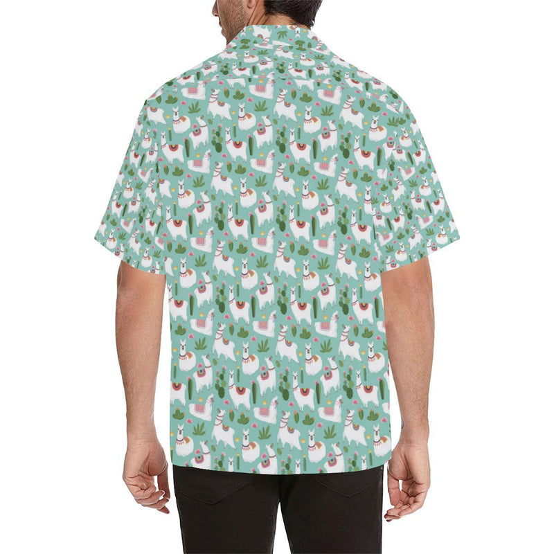 Llama with Cactus Themed Print Men Aloha Hawaiian Shirt