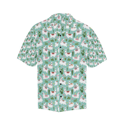 Llama with Cactus Themed Print Men Aloha Hawaiian Shirt