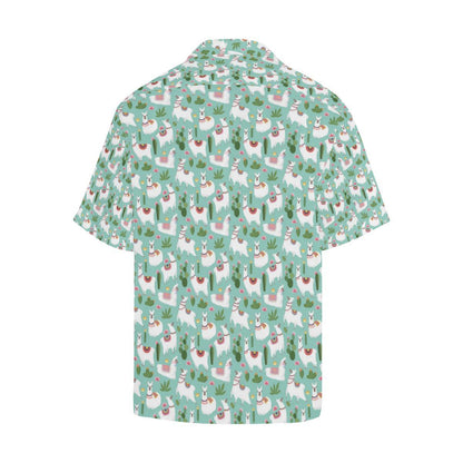Llama with Cactus Themed Print Men Aloha Hawaiian Shirt