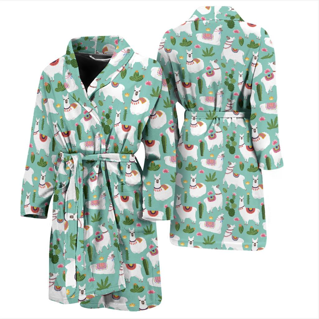 Llama with Cactus Themed Print Men Bath Robe-JTAMIGO.COM