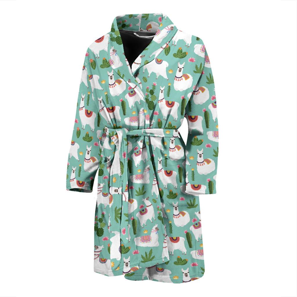 Llama with Cactus Themed Print Men Bath Robe-JTAMIGO.COM