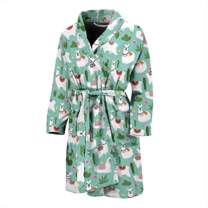 Llama with Cactus Themed Print Men Bath Robe-JTAMIGO.COM