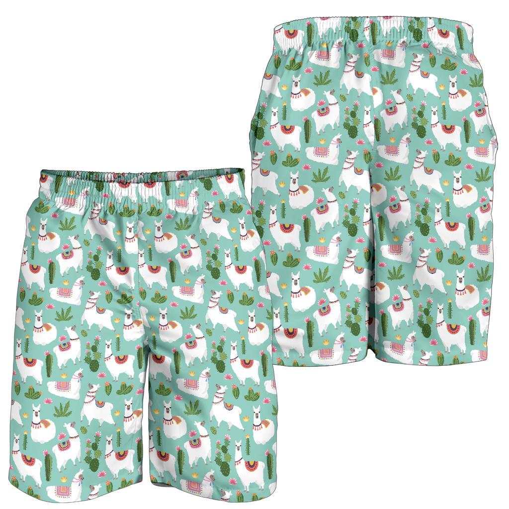Llama with Cactus Themed Print Mens Shorts-JTAMIGO.COM